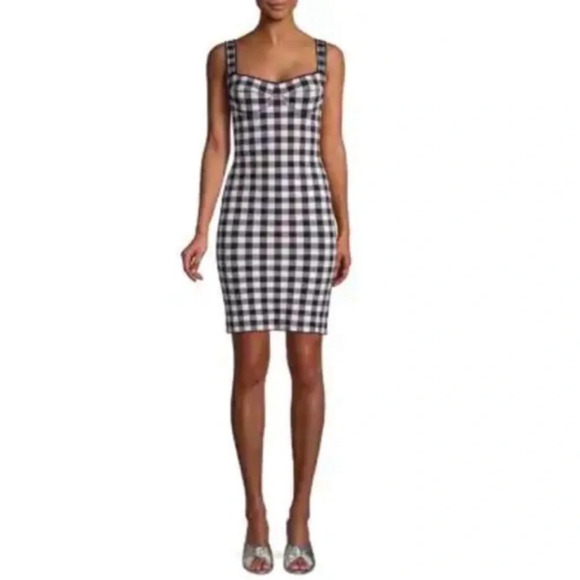 Ronny Kobo Midori Gingham Bodycon Mini Dress White Gray Checker Checked S - Picture 12 of 12